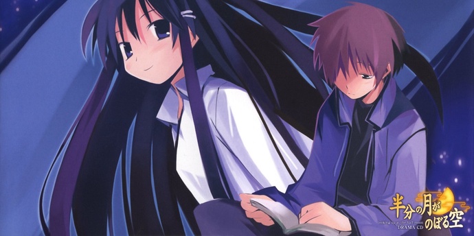 반쪽 달이 떠오르는 하늘